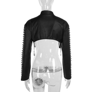 Punk Kunstleder Crop-Top Damen Frühling 2025 <span class=keywords><strong>Streetwear</strong></span> Sexy Slim Fit Nieten PU T-Shirt Top - Product Image 5