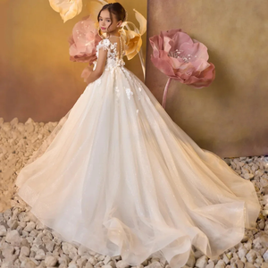Vestido de <span class=keywords><strong>Primera</strong></span> Comunión para Niña, Vestido Formal con Hombros Descubiertos, Vestido de Princesa Blanco para Niña, Atuendo de Dama de Honor para Boda - Product Image 2