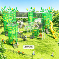 Équipement de terrain de jeu sur le thème du panda et du bambou, système d'escalade en filet de cordes pour enfants, parc d'attractions extérieur personnalisé