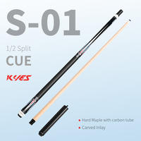 KYES S-01 Queue de billard en bois d'érable en 2 parties, joint central en acier inoxydable, 1/2 section, haute qualité, légère et durable
