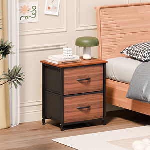 Mesita de Noche Moderna de Tela, Mesa Auxiliar Estrecha con Dos Cajones, Mueble Lateral Alto para Espacios Pequeños en el Dormitorio - Product Image 1