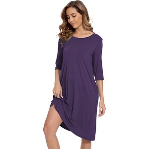 Camisón de Bambú para Mujer, Transpirable y Suave, Manga Media, Cuello Redondo, con Bolsillos, OEM ODM - Product Image 4