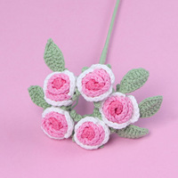 Grosir buatan tangan Multi-Stem Crochet rajutan bunga mawar dedaunan Modern dekorasi ruang tamu rangkaian bunga Natal