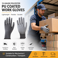 Gants industriels polyvalents en PU texturé gris 13G, respirants, anti-humidité et résistants à l'abrasion, vente en gros directe usine