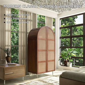 Armoire de chambre à coucher contemporaine en bois massif de style asiatique avec un design écologique et des portes cintrées modernes - Product Image 2