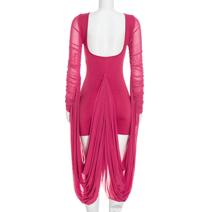 Viviblook Q26DS165 <b>Women</b> Autumn New Solid Color Mesh Pleated Ribbon <b>Long</b> Sleeved Mini Bodycon <b>Dress</b> <b>for</b> Ladies - Product Image 3
