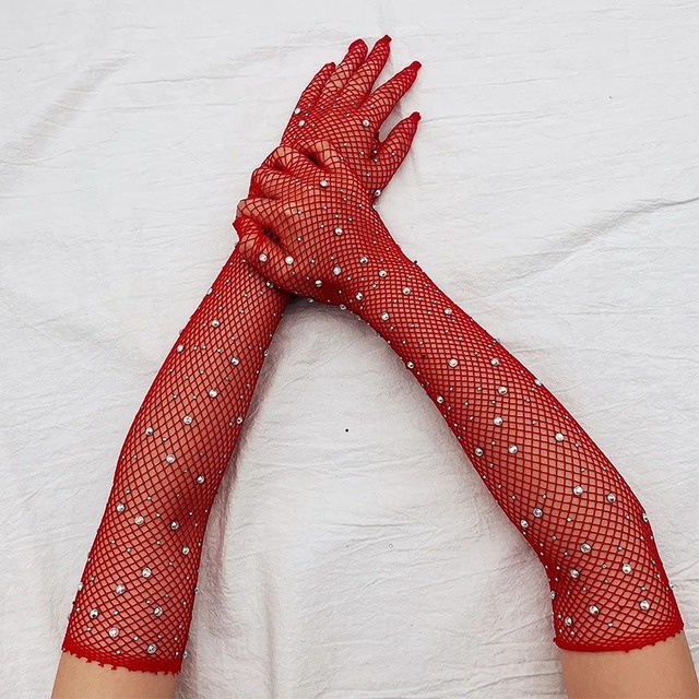 Fashionable Cotton Long Sequin Vintage Gloves Women Evening Party Wedding Costume Opera