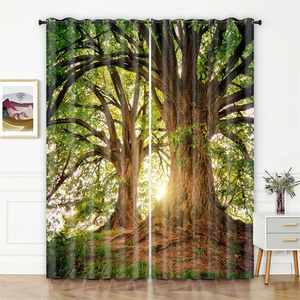 Arbre vert dans le sentier du soleil lumineux dans les montagnes Jungle Nature Forest Blackout Curtains/ - Product Image 4