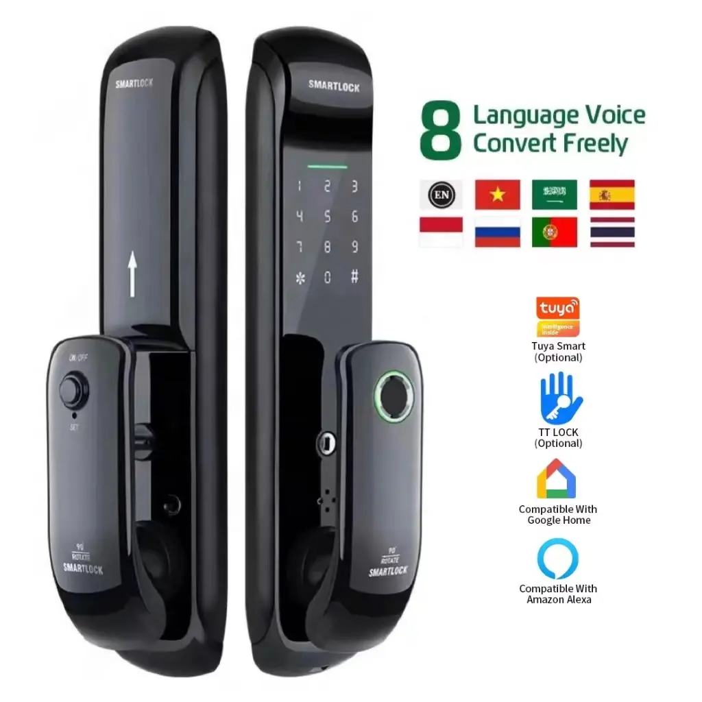Tuya Digital Keypad Door Lock Biometric Fingerprint Intelligent Digital Push Pull Smart Door Lock with TT