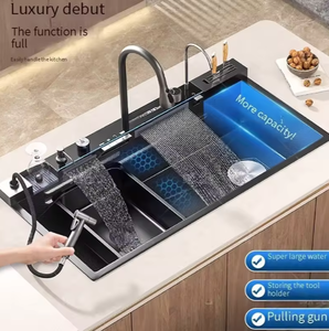 Fregaderos de cocina modernos de acero inoxidable, lavabo <span class=keywords><strong>cuadrado</strong></span> moderno, cascada de lluvia, estación de trabajo de cocina, lavavajillas, fregaderos de cocina modernos de forma cuadrada con estilo - Product Image 2