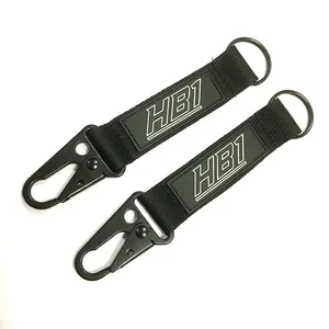 Custom Outdoor gift Black carabiner hook fabric keychain with eagle hook