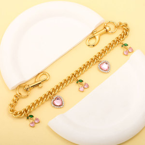 New Arrival Vintage Custom Fruit Cherry Heart Chain Bag Charm <strong>Accessories</strong> Golden 14K Gold Plated Alloy - Product Image 5