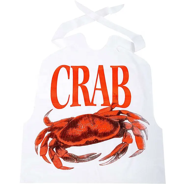 Tablier de fruits de mer de Restaurant imprimé imperméable, bavoir de homard de crabe en plastique Pe jetable pour adulte