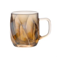 Mug en verre ambré teinté de 270 ml avec poignée, motif géométrique facetté pour café, thé, eau, boissons