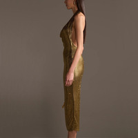 Robes de soirée maxi moulante sans manches à col halter en tissu satiné extensible personnalisé avec taille empire et dos orné de strass