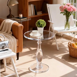 Table d'appoint ronde en acrylique <span class=keywords><strong>style</strong></span> <span class=keywords><strong>colonne</strong></span> romaine OEM/ODM, personnalisable, avec étagère à magazines de haute qualité pour salon, maison, balcon - Product Image 1