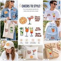 Lot de patchs brodés thermocollants ou à coudre, motifs cocktails (Happy Hour, Spritz, Martini, Mojito, tranches d'orange, texte)