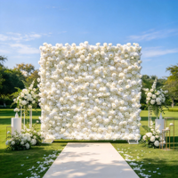 EG-M041 5D 8ft X 8ft Mur de fleurs artificielles en tissu de soie enroulable, roses réalistes et douces, blanches, pour décoration de toile de fond de mariage