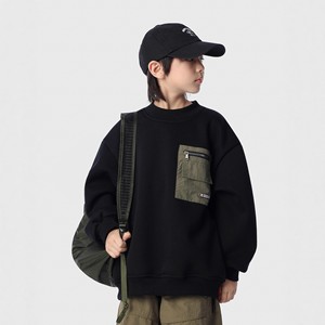 <span class=keywords><strong>Sweat</strong></span>-shirt de loisirs en coton teint à la main pour garçons, style japonais, nouvelle collection automne-hiver 2026, avec poche contrastante pour enfants - Product Image 1