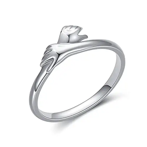 Women Friendship Love Promise Hugging Hands Design 925 Sterling Silver Hands Hug Ring