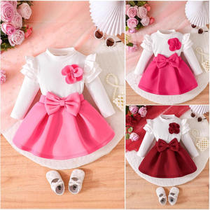 Nuovo Set Vestito da Principessa per Bambine 2025, Top a Maniche Lunghe con Fiori Tridimensionali e <span class=keywords><strong>Gonna</strong></span> con Fiocco Tridimensionale in Lana Pettinata - Product Image 2