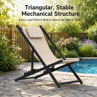 Chaise de plage pliante moderne à 5 positions avec tissu Oxford et appui-tête en acier carbone, idéale pour la plage, le parc, le camping, la pêche et la terrasse