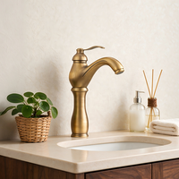 Robinet de lavabo monocommande en laiton massif, finition bronze antique, à un trou, pour salle de bain