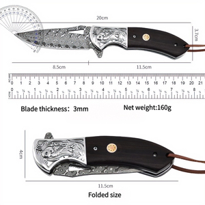 มีดพับลายมังกร ด้ามไม้แกะสลัก คุณภาพสูง พกพาสะดวก สำหรับกิจกรรมกลางแจ้งและการเอาตัวรอด - Product Image 6