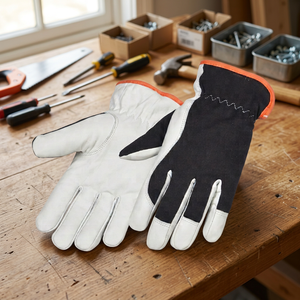 Gants de sécurité en cuir JNA GROUP, blancs, noirs, orange, avec poignets antidérapants, résistants à l'abrasion, usage général, poignets droits, taille 11 - Product Image 4