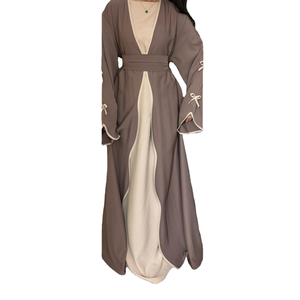 Custom Abaya Kimono Breathable Polyester Muslim Dress <b>Kaftan</b> for Ramadan Eid Mubarak Dubai Turkey Islam Bowknot Design - Product Image 2