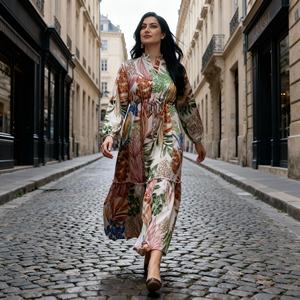 Wholesale Custom Print Polyester Elegant <b>Abaya</b> Dress for Muslim Women Special Occasion Wear - Product Image 2