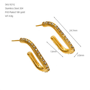 Zogxin U-Shaped Gold Stud Earrings With Diamond Inlay Geometric Design For Women Fashion Jewelry - Product Image 5