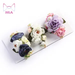 Recém-nascidos Meninas Mulheres Flores Nylon Headbands, Bonito Artificial Flores Falsas Bebê Hairbands Casamento Headwear