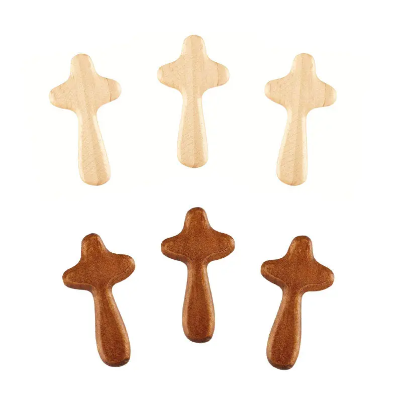 Wholesale Hand Held Palm Size Wood Fine Prayer Comfort Holding Wooden Cross for Christian Gift