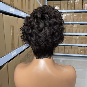 Perruque Courte Bob en <span class=keywords><strong>Cheveux</strong></span> Humains Bouclés, Faite à la Machine, Ultra-Épaisse, Double Couche, <span class=keywords><strong>Frange</strong></span> <span class=keywords><strong>Effilée</strong></span>, 8 Pouces, Noir Naturel, <span class=keywords><strong>Cheveux</strong></span> Originaux - Product Image 4