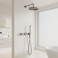 Ensemble de douche encastré en cuivre brossé doré et gris bronze avec robinet en céramique, buse de plafond encastrée à montage encastré, jet de pluie doux