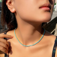 Collier chaîne tennis classique pavé de pierres turquoise bleues rondes de 3 mm pour femme, bijou ras-du-cou couleur or, cadeau tendance