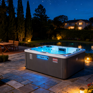 Spa Exterior Moderno Independiente para 7 Personas, Bañera de Hidromasaje de Acrílico Optix, Piscina de Hidromasaje con Luces LED y Drenaje para Uso en Hoteles - Product Image 1