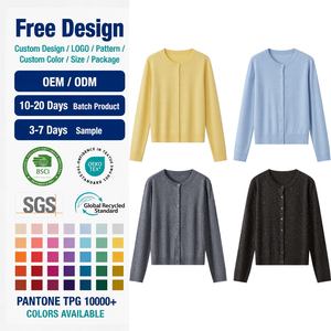 Cardigan en laine mélangée à sequins pour <span class=keywords><strong>femme</strong></span>, col rond, style navetteur, boutons coquille, scintillant, doux, pailleté, fabrication sur mesure OEM - Product Image 4