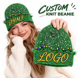 Bonnet tricoté chaud DYMF tendance avec strass et ourlet <span class=keywords><strong>d</strong></span>échiré, motif logo brodé personnalisé, casquette <span class=keywords><strong>d</strong></span>'hiver - Product Image 1