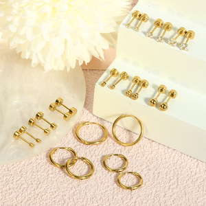 14K <b>Gold</b> Plated Flat Back Stud <b>Earrings</b> Small Hypoallergenic Surgical Stainless Steel Fashion Accessory for Women and <b>Men</b> - Product Image 3