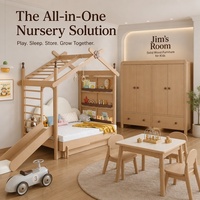 Lit mezzanine moderne en chêne massif pour enfants, taille Queen, avec toboggan, structure d'escalade, barres de grimpe, espace de rangement multifonctionnel et design gain de place