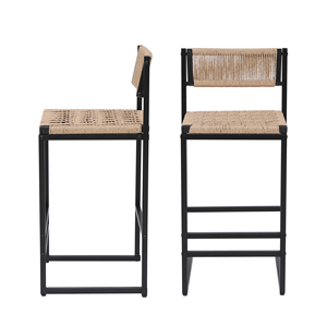<b>Kitchen</b> Bar Stools Set Of 2 <b>Paper</b> Rope Weave Counter Height Black And Honey - Product Image 5