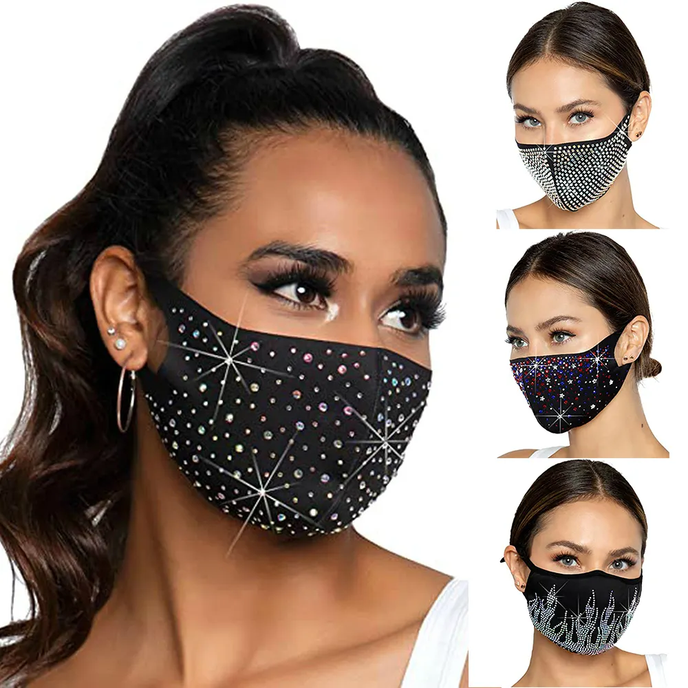 Face Bandana Face Decor Jewelry Party Gift Women Fashion Face Mask With Rhinestone Elastic Reusable Washable Christmas Mask