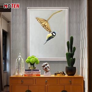 100% dipinto a mano moderno arte Vintage animale <span class=keywords><strong>dipinti</strong></span> colorati di uccelli cornice allungata Wall Art pronto da appendere - Product Image 2