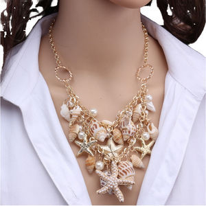 度假风格海洋系列贝壳海星项链波西米亚珍珠女休闲沙滩派对夸张项链 - Product Image 1