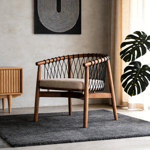 Sillón de Cuerda Tejida de Estilo Moderno de Mediados de Siglo, Estructura de Madera Maciza, Silla de Acento Tapizada Escandinava para Sala de Estar, Dormitorio y Hostelería - Product Image 2