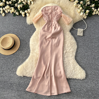Frühling Elegante träger lose Tunika Casual Midi Kleid für Frauen Ärmellose Empire Patchwork Stickerei Seide Vestidos