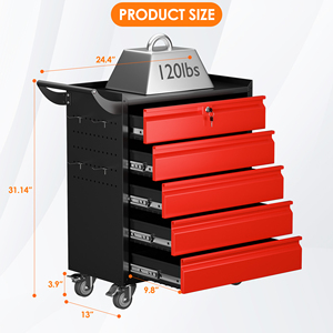 Carrito de Herramientas Metálico de 5 Cajones, Impermeable y Antirrobo, con Sistema de Cierre con Llave y Opción OEM para Herramientas de Jardín - Product Image 2