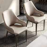 Nbhy Chaise d'appoint de salon nordique moderne Chaise de salle à manger en cuir rembourré avec accoudoir